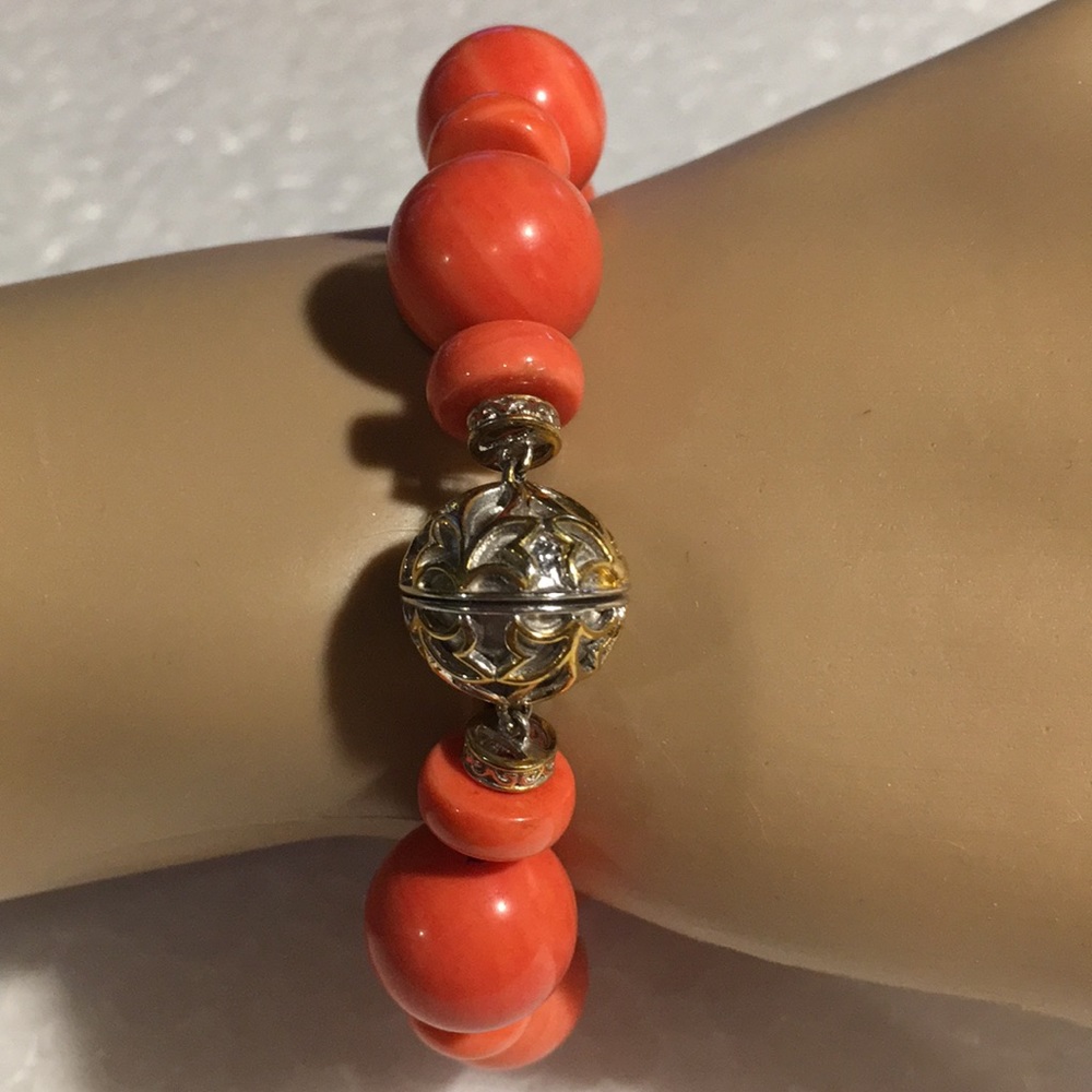 GEMS EN VOGUE SALMON BAMBOO CORAL BEADED BRACELET - Picture 5 of 6